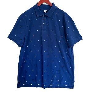 Merona Polo Shirt Mens XL Blue Tiny Flag Embroidery All Over Golf Athleisure